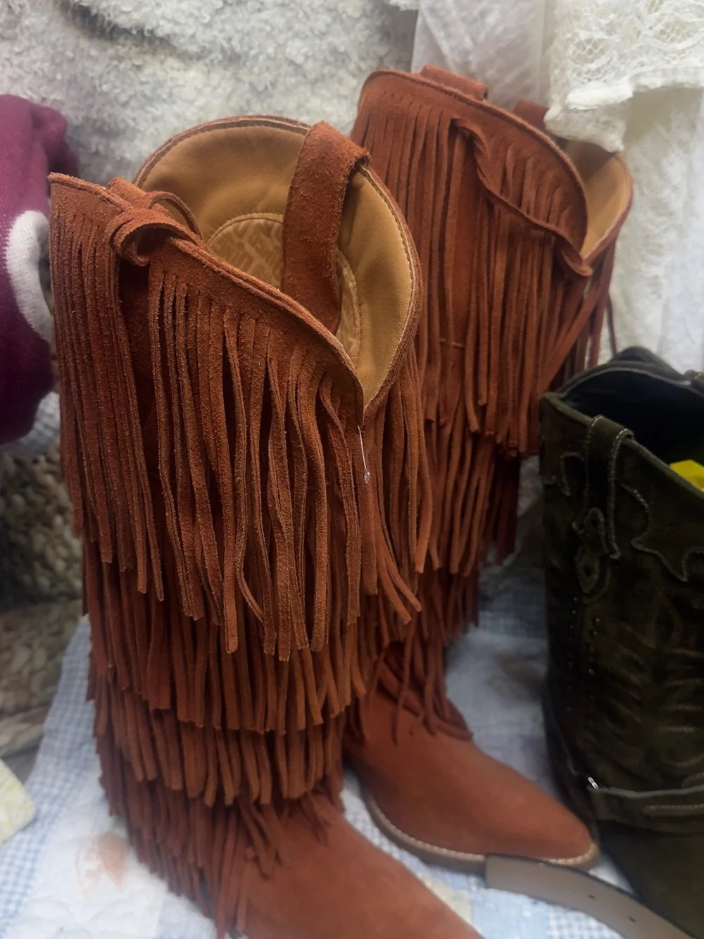 dingo Suede Over-the-Knee Fringe Boot - Tan NWB